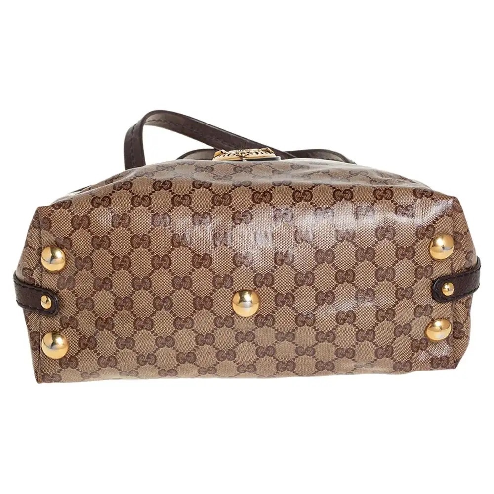 Gucci Beige/Brown GG Crystal Canvas Babouska Crest Dome Bag